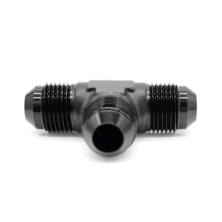 -10AN Male AN Flare Tee, Black Hard Anodized Aluminum