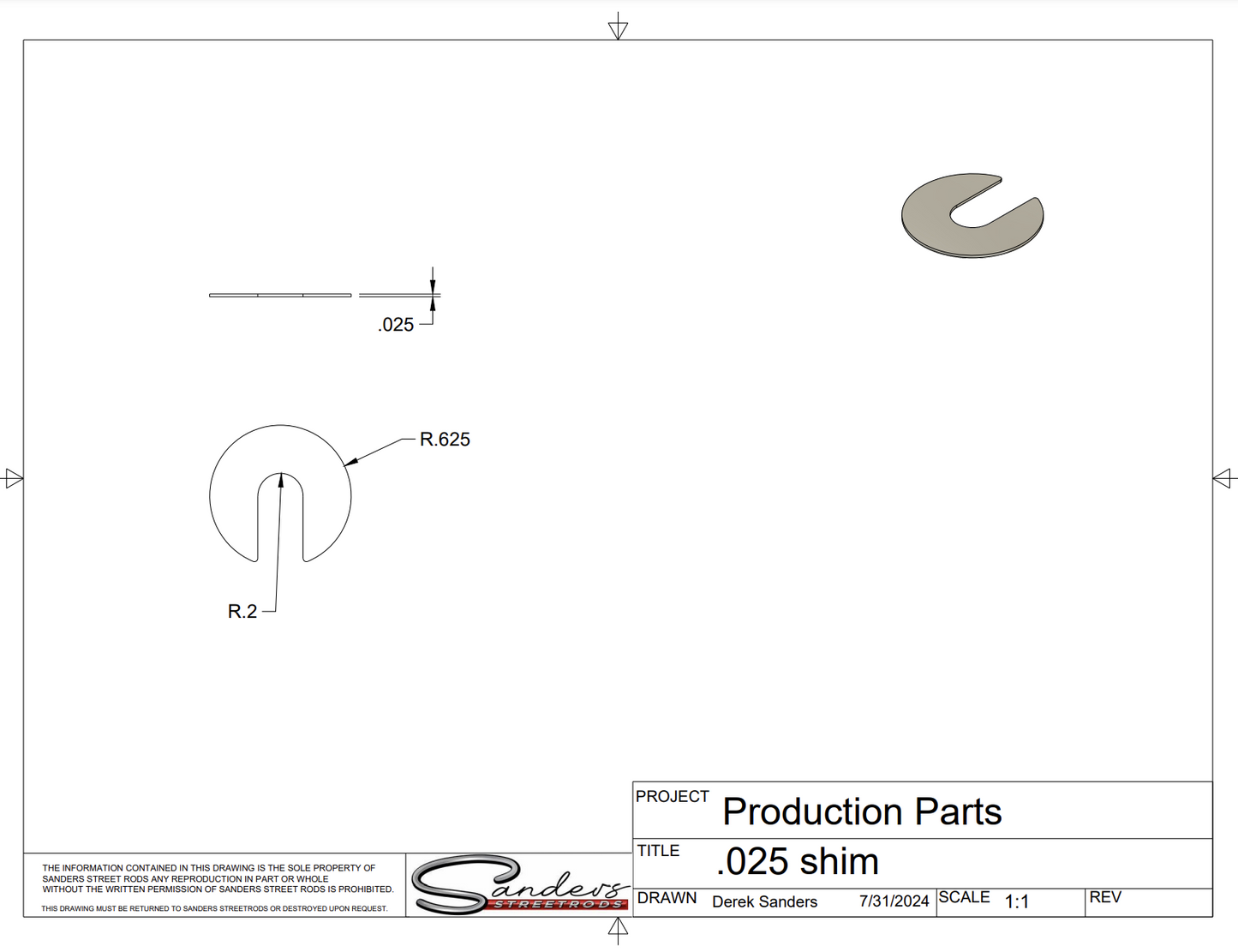 .025" Aluminum Body Shim 8 Pack