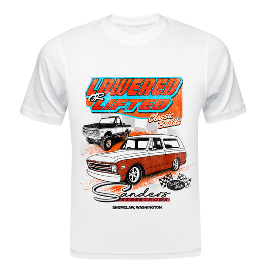 White T-shirt with Lower or Lifted Graphic Front