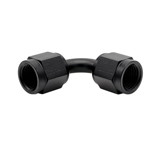 -12AN Female AN Flare Union 90° Adapter, Swivel Style, Black Hard Anodized Aluminum