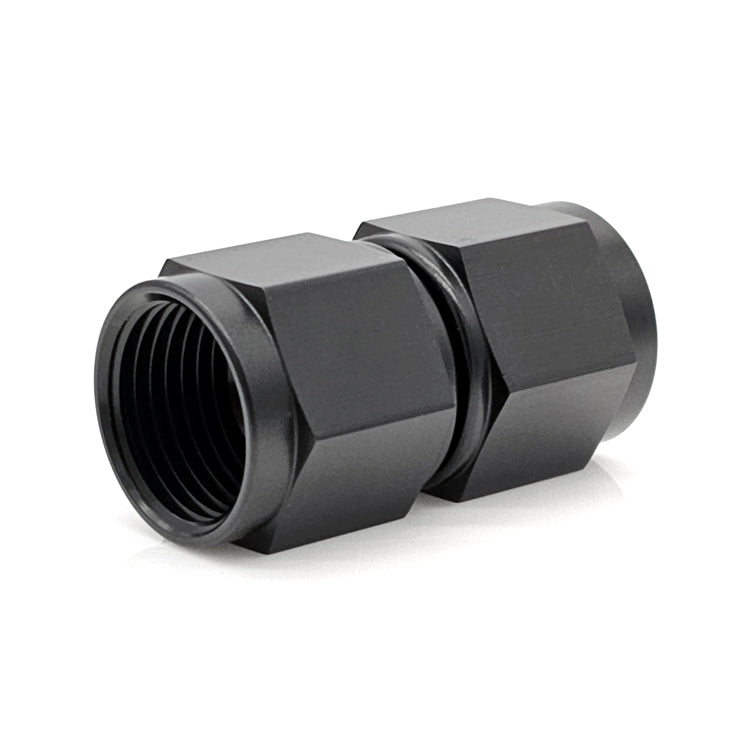 -8AN Female AN Flare Union Straight Adapter, Swivel Style, Black Hard Anodized Aluminum