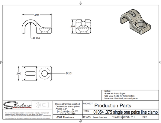 Pre-Drill (3/8) Single One Piece Line Clamp (4 pack)