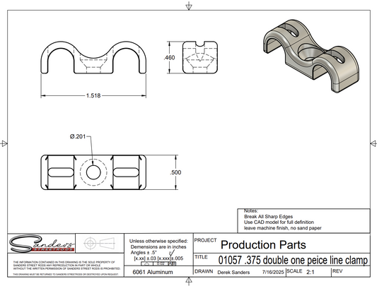 Pre-Drill (3/8) Double One Piece Line Clamp (2 pack)