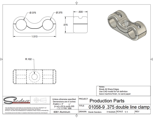 Pre-Drill (3/8) Double Two Piece Line Clamp (2 pack)