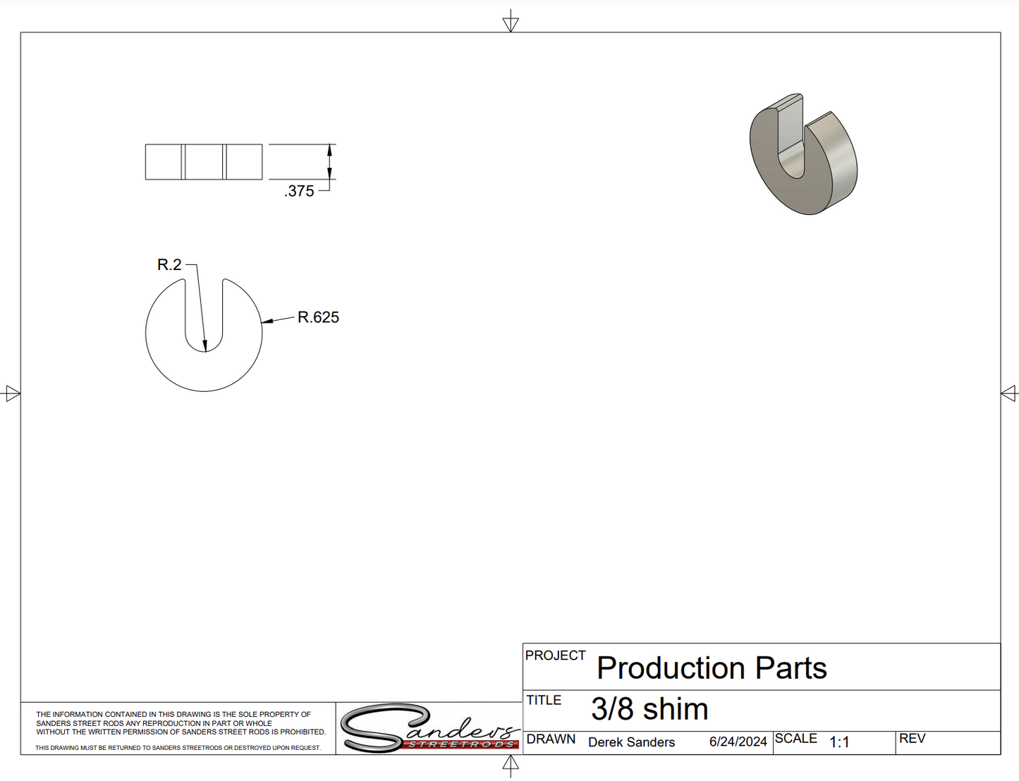 3/8" 6061 Aluminum Body Shim 4 Pack