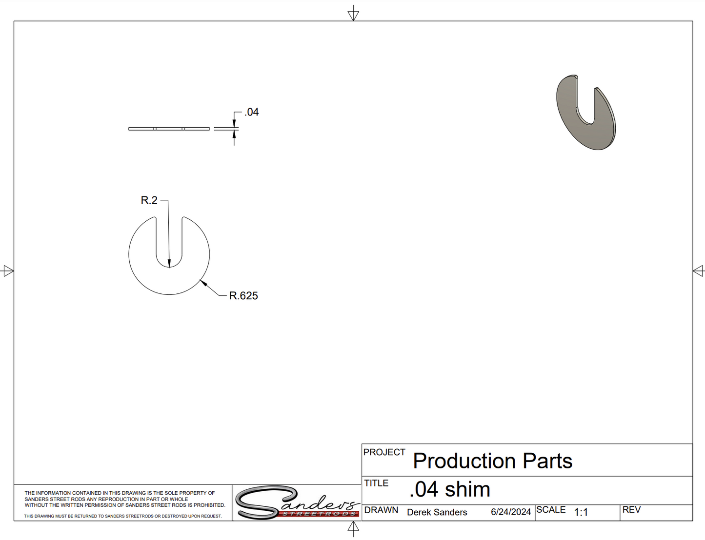 1/32" 6061 Aluminum Body Shim 8 Pack