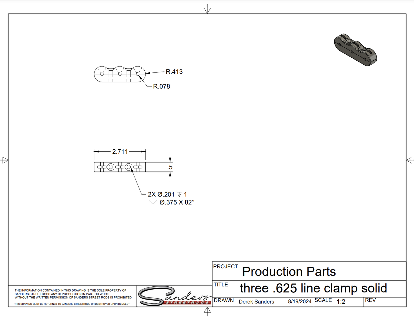 U-Drill (5/32"-5/8") Universal Medium Billet Triple Line Clamp (2 Pack)