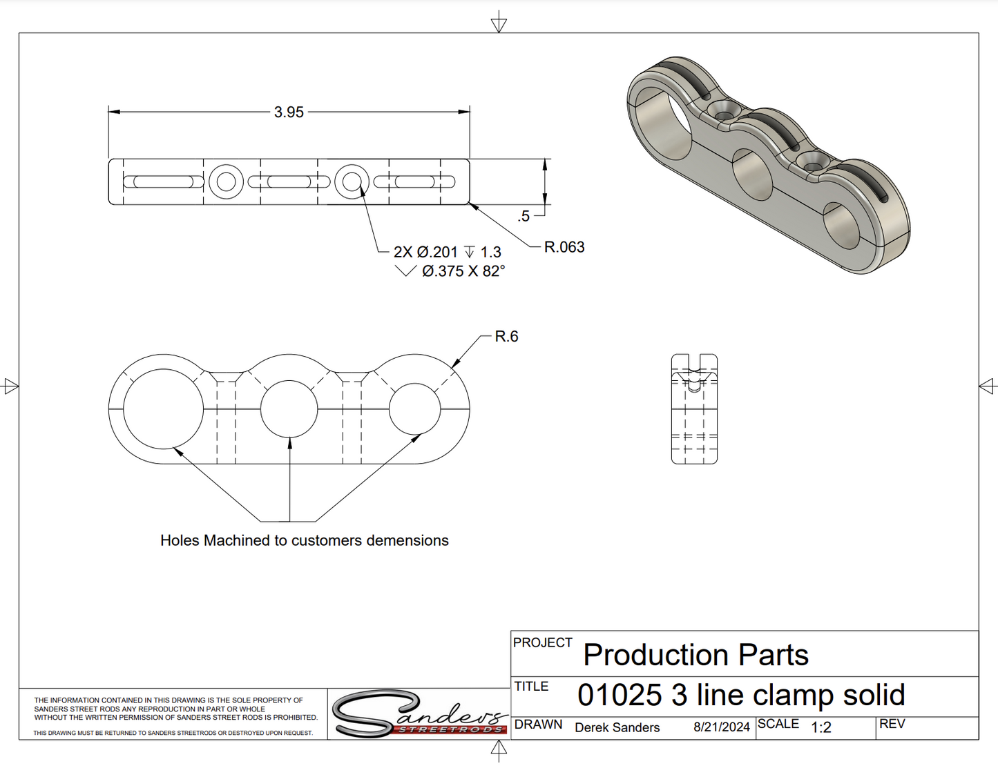 Custom We-Drill (3/8"-1") Universal Large Billet Triple Line Clamp