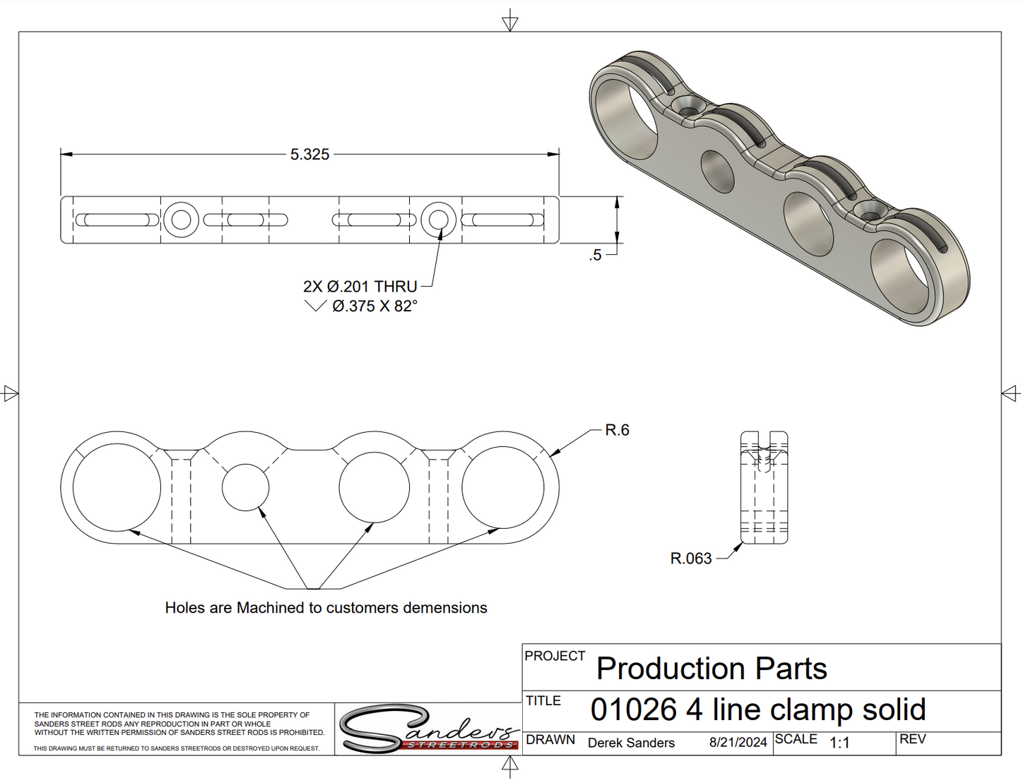 Custom We-Drill (3/8"-1") Universal Large Billet Quad Line Clamp