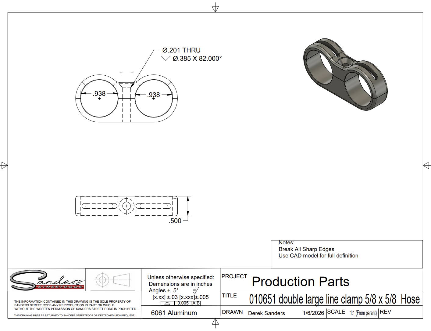 We-Drill - Stackable Heater and A/C hose Large Billet Double Line Clamp